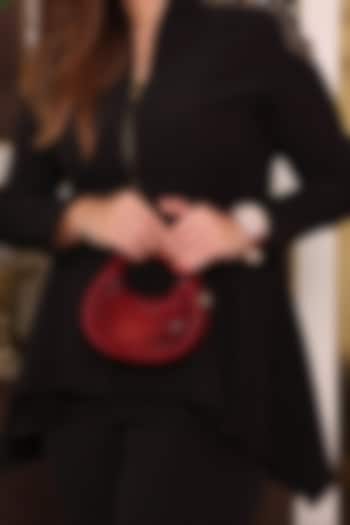 Red Velvet Crystal Work Moon-Shaped Bag by House of BIO by Ritti Khanna at Pernia's Pop Up Shop