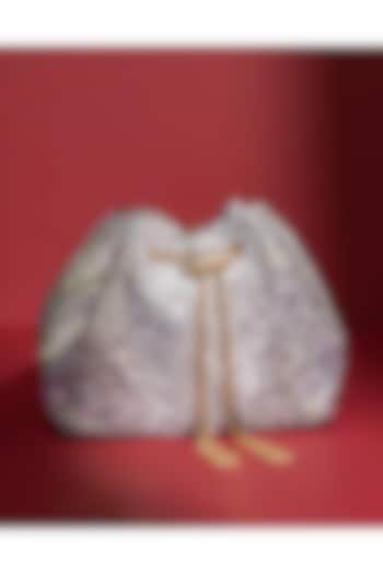 Silver Velvet Crystal Work Bucket Bag by House of BIO by Ritti Khanna at Pernia's Pop Up Shop