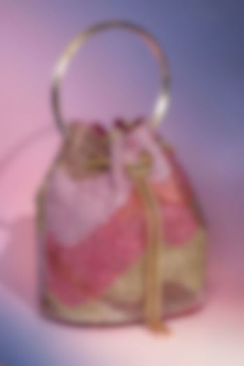 Pink Satin Crystal Embellished Bucket Bag by House of BIO by Ritti Khanna at Pernia's Pop Up Shop