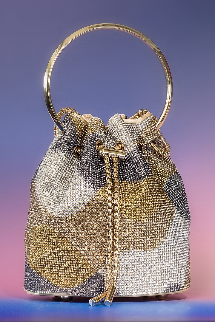 Multi-Colored Satin Crystal Embellished Bucket Bag by House of BIO by Ritti Khanna