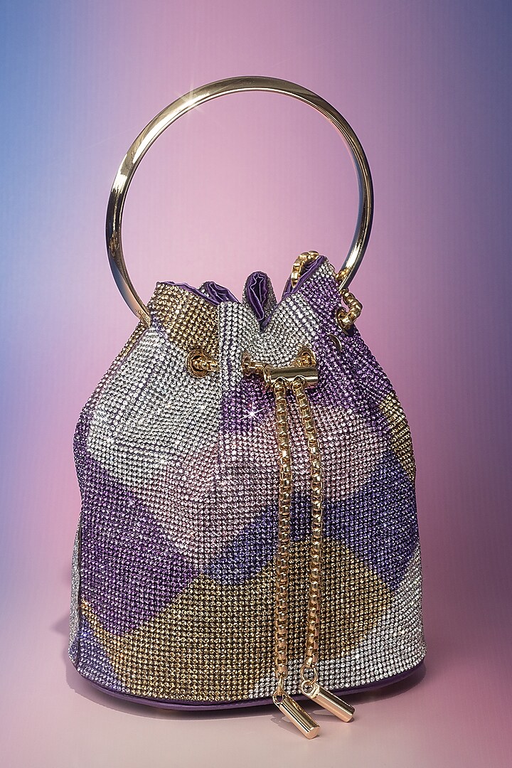 Multi-Colored Satin Crystal Embellished Bucket Bag by House of BIO by Ritti Khanna