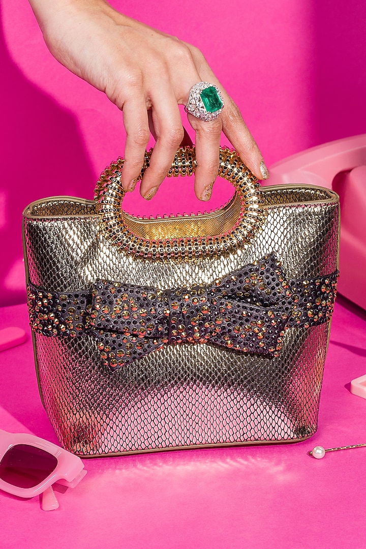 Black Satin Crystal Embellished Tote Bag by House of BIO by Ritti Khanna at Pernia's Pop Up Shop