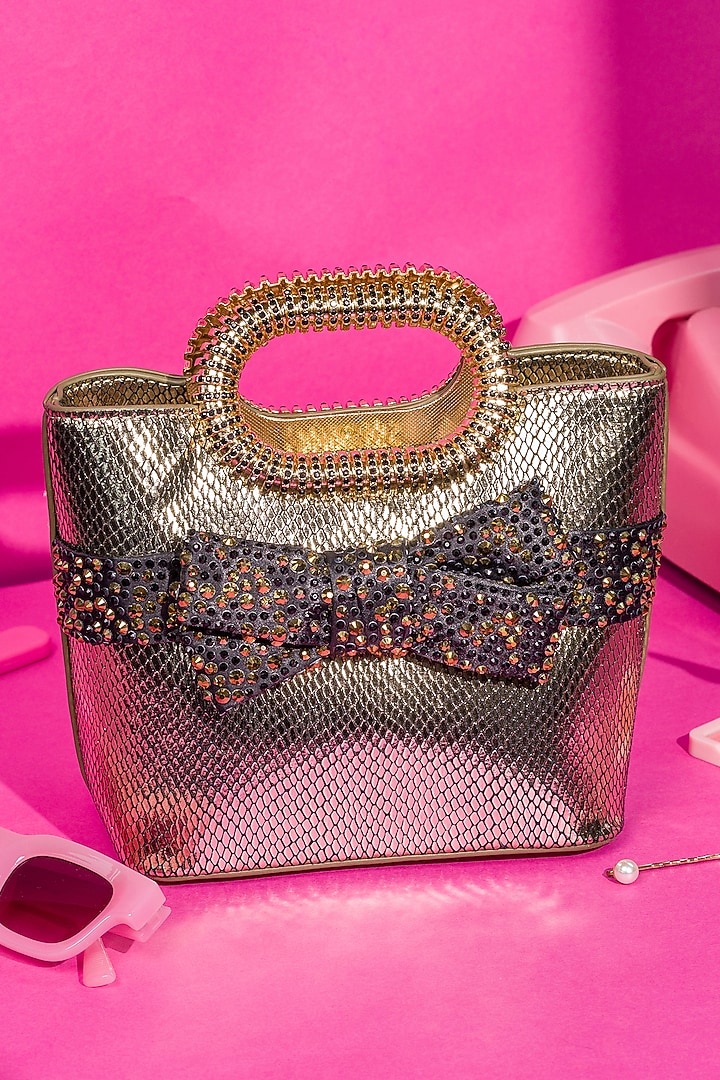 Black Satin Crystal Embellished Tote Bag by House of BIO by Ritti Khanna at Pernia's Pop Up Shop