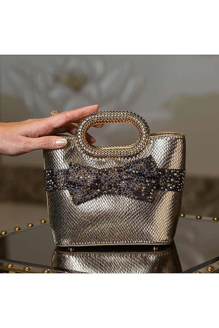 Black Satin Crystal Embellished Tote Bag by House of BIO by Ritti Khanna at Pernia's Pop Up Shop