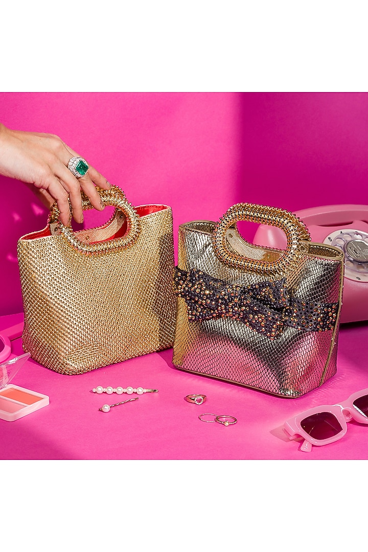 Black Satin Crystal Embellished Tote Bag by House of BIO by Ritti Khanna at Pernia's Pop Up Shop