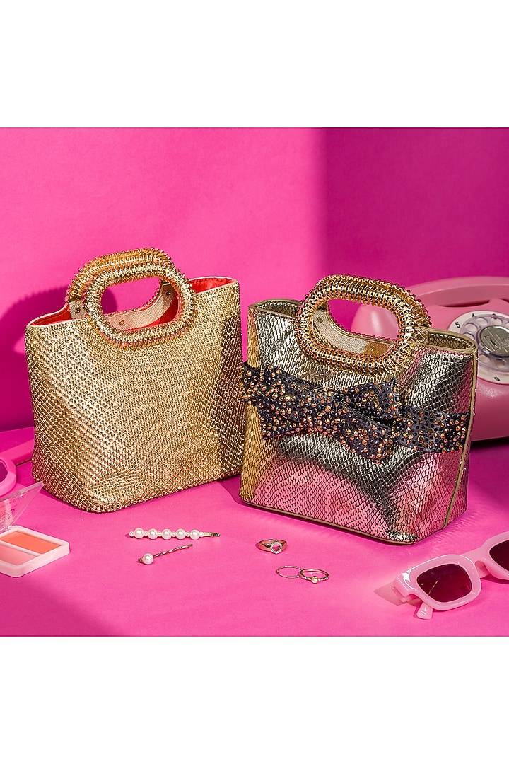 Black Satin Crystal Embellished Tote Bag by House of BIO by Ritti Khanna at Pernia's Pop Up Shop