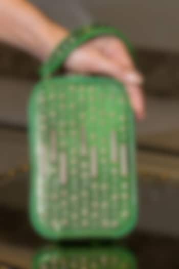 Green Glittery PU Stud Embellished Mobile Bag by House of BIO by Ritti Khanna