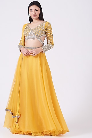 Yellow Embellished Lehenga Set by House of Exotique