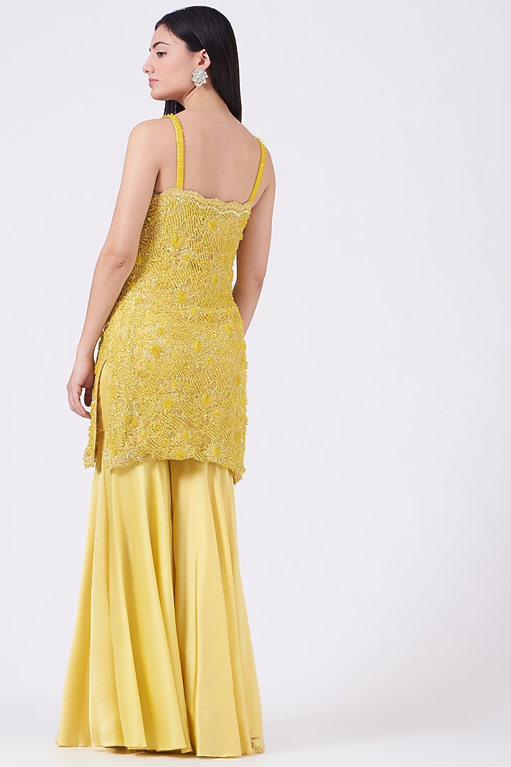 Yellow Chantilly Lace Bridal Sharara Set by House of Exotique at Pernia's Pop Up Shop