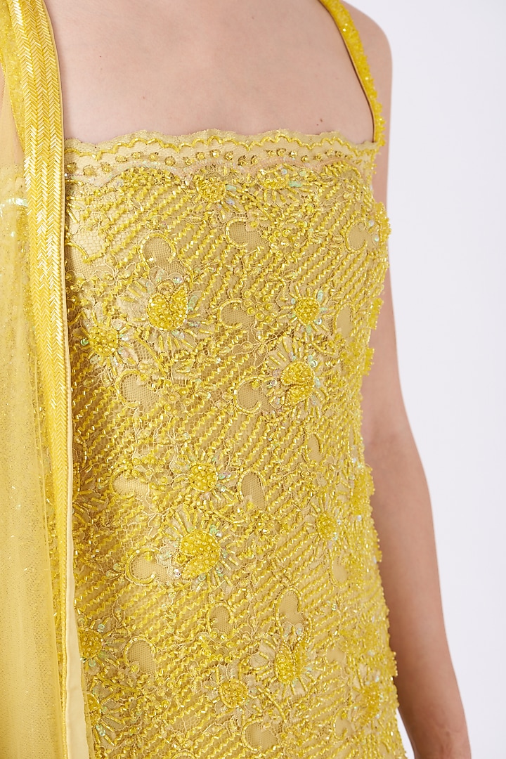 Yellow Chantilly Lace Bridal Sharara Set by House of Exotique at Pernia's Pop Up Shop