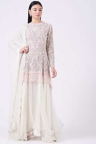 Lilac Silk Organza Sharara Set  by House of Exotique