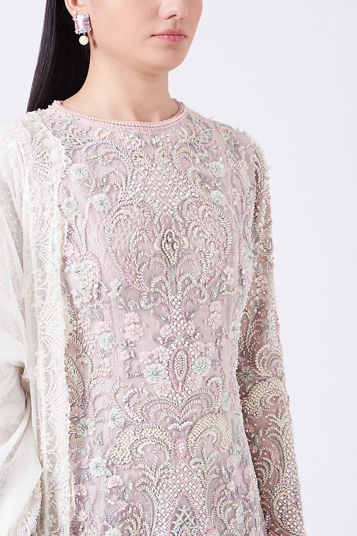 Lilac Silk Organza Sharara Set  by House of Exotique at Pernia's Pop Up Shop