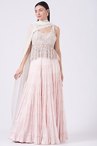 Baby Pink Silk Lehenga Set by House of Exotique