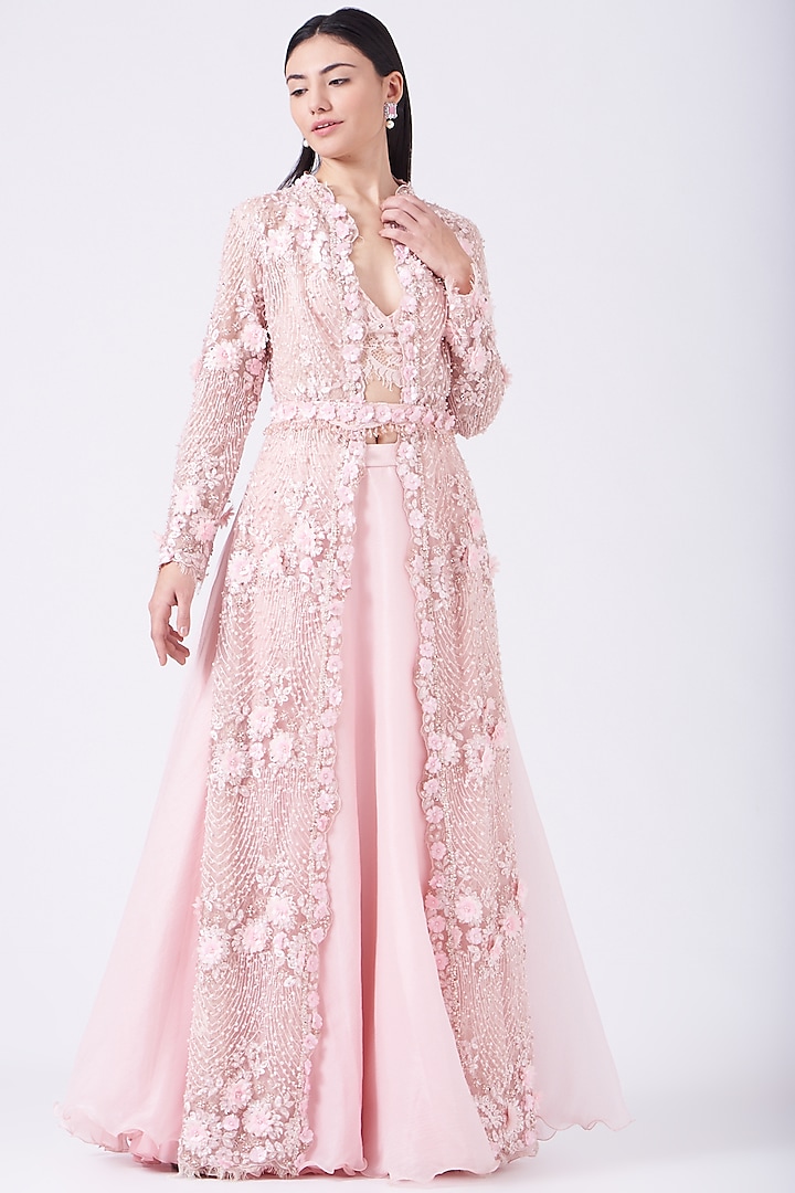 Pink Embroidered Lehenga Set  by House of Exotique