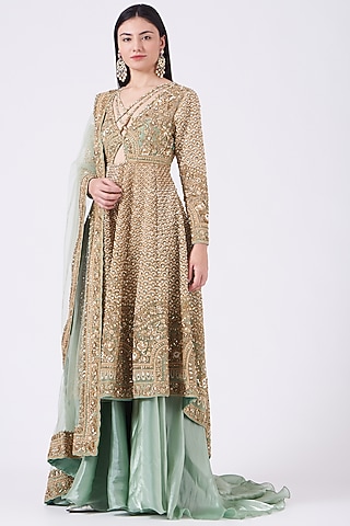 Mint Green Embellished Anarkali Set by House of Exotique