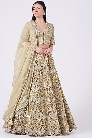 Sage Green Embellished Lehenga Set by House of Exotique