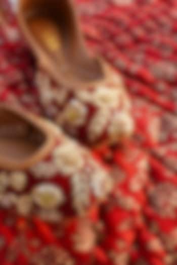 Maroon Floral Embroidered Juttis by House of Ekara