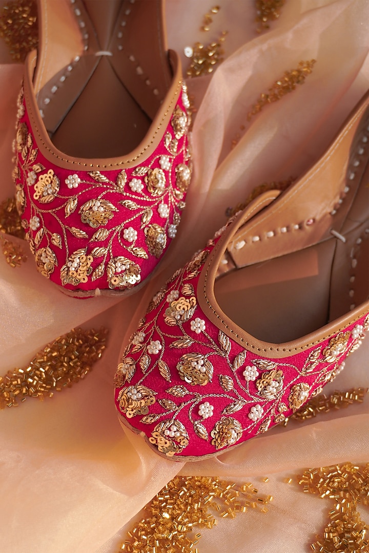 Hot Pink Embroidered Juttis by House of Ekara