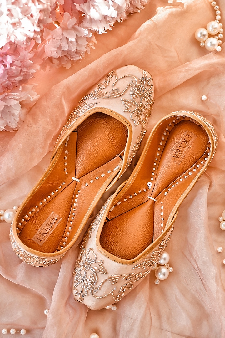 Nude Pink Embroidered Juttis by House of Ekara