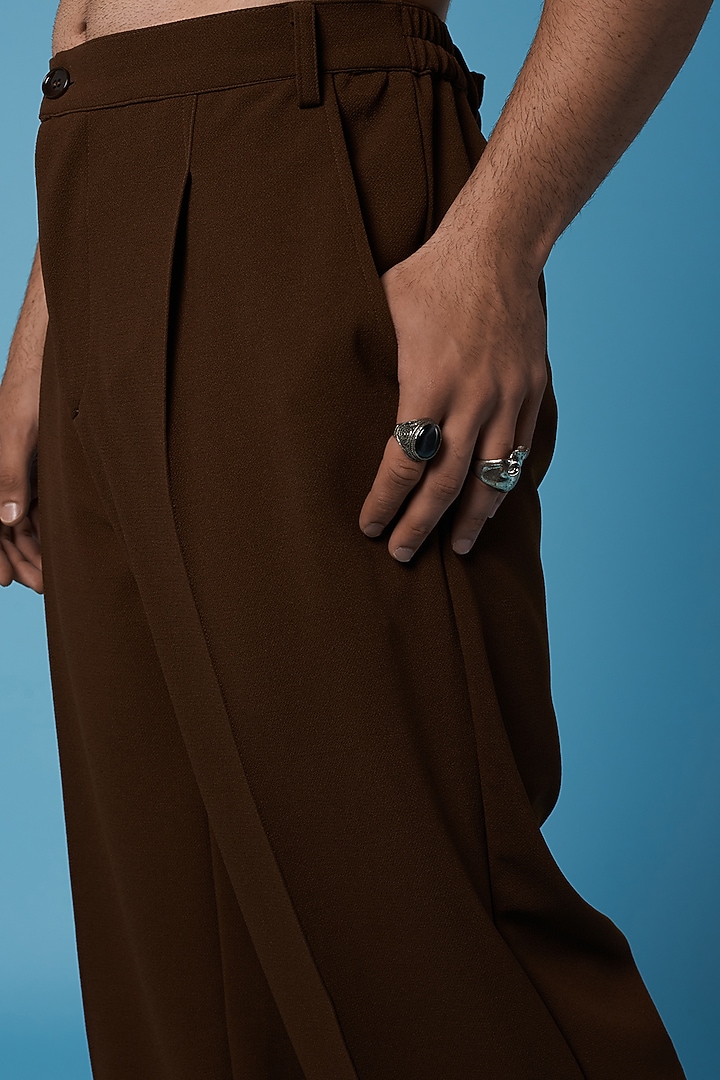 Brown Poly Blend Straight Fit Pants by HOPHEAD at Pernia's Pop Up Shop