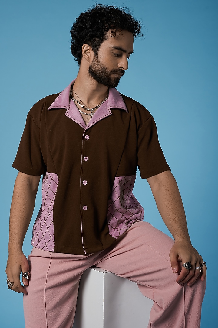 Brown Poly Blend Cuban Summer Shirt by HOPHEAD at Pernia's Pop Up Shop