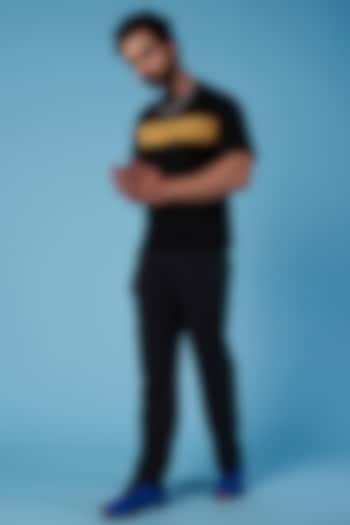 Black Vegan Suede Embroidered T-Shirt by HOPHEAD at Pernia's Pop Up Shop