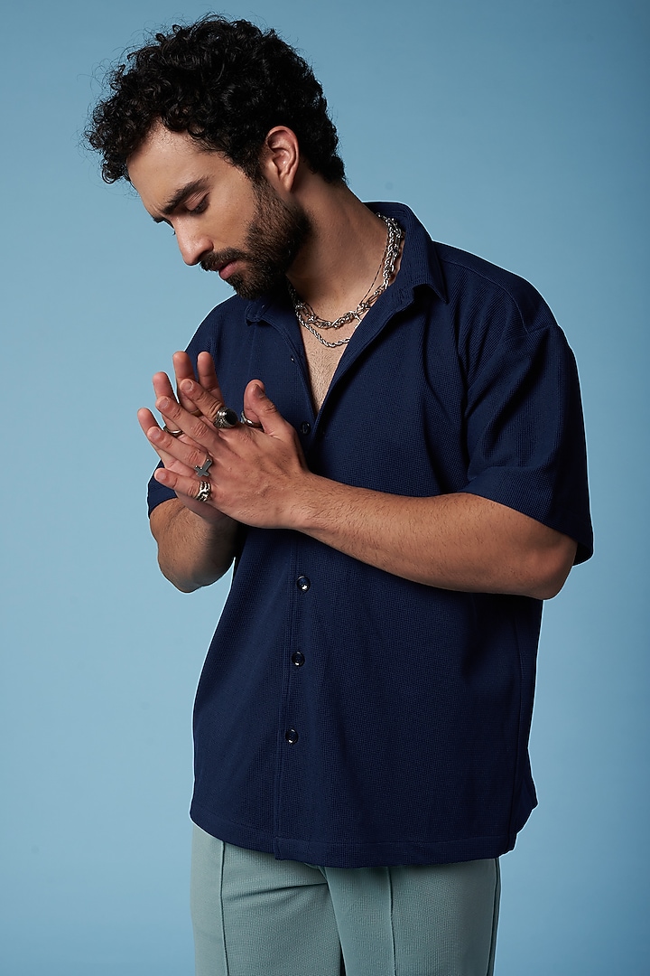 Dark Blue Textured T-Shirt by HOPHEAD at Pernia's Pop Up Shop