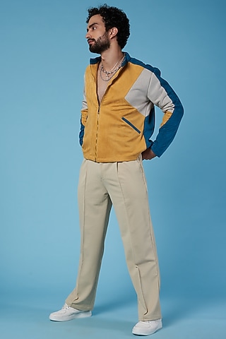 Beige Textured Poly Straight Pants by HOPHEAD