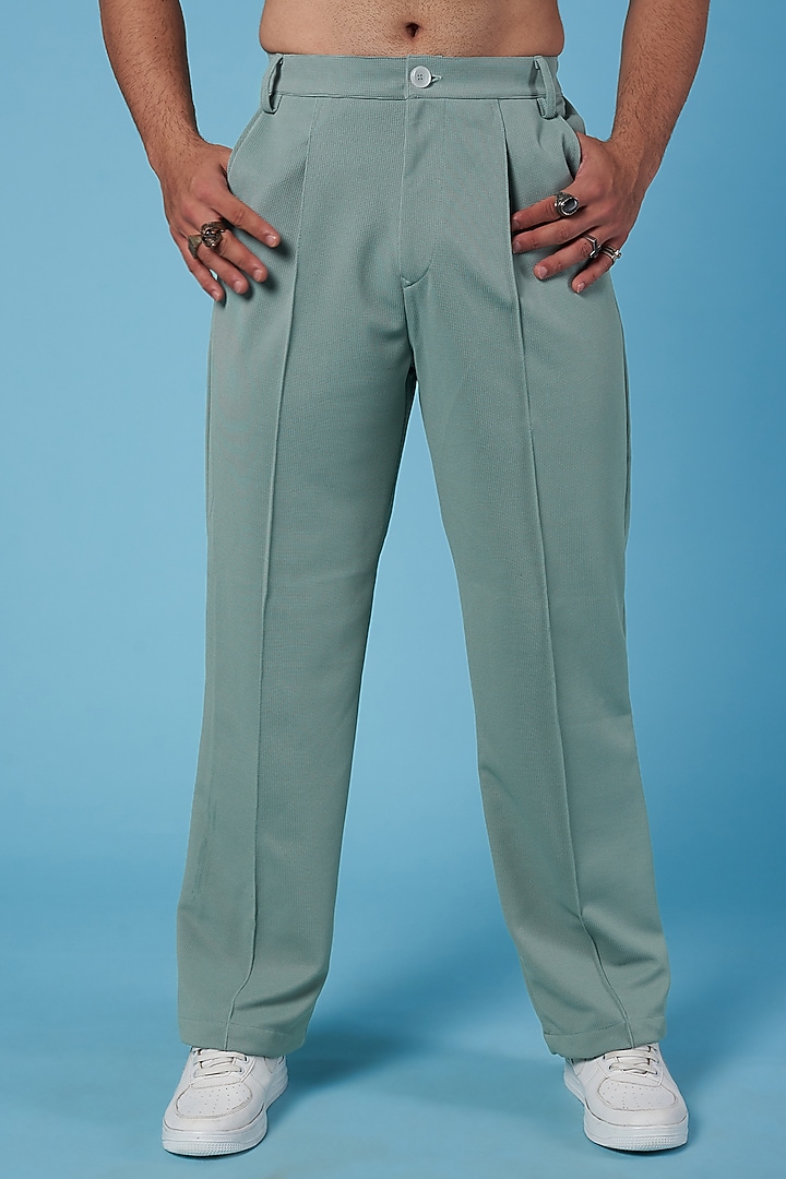 Mint Green Textured Poly Straight Pants by HOPHEAD at Pernia's Pop Up Shop