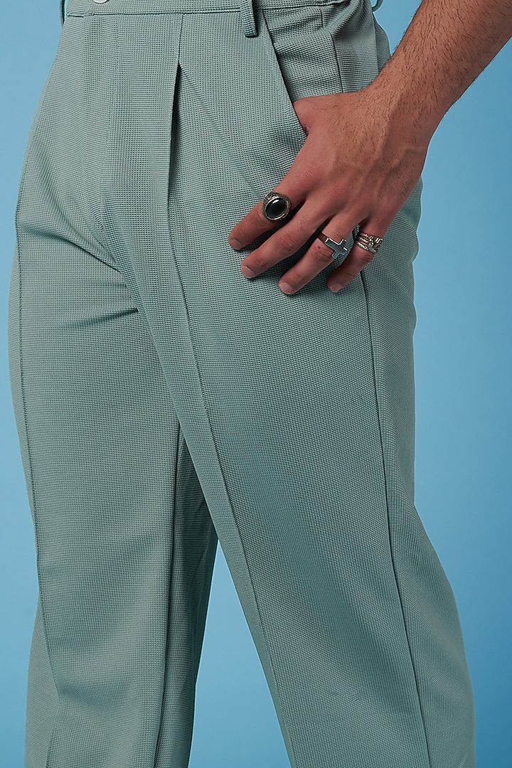 Mint Green Textured Poly Straight Pants by HOPHEAD at Pernia's Pop Up Shop