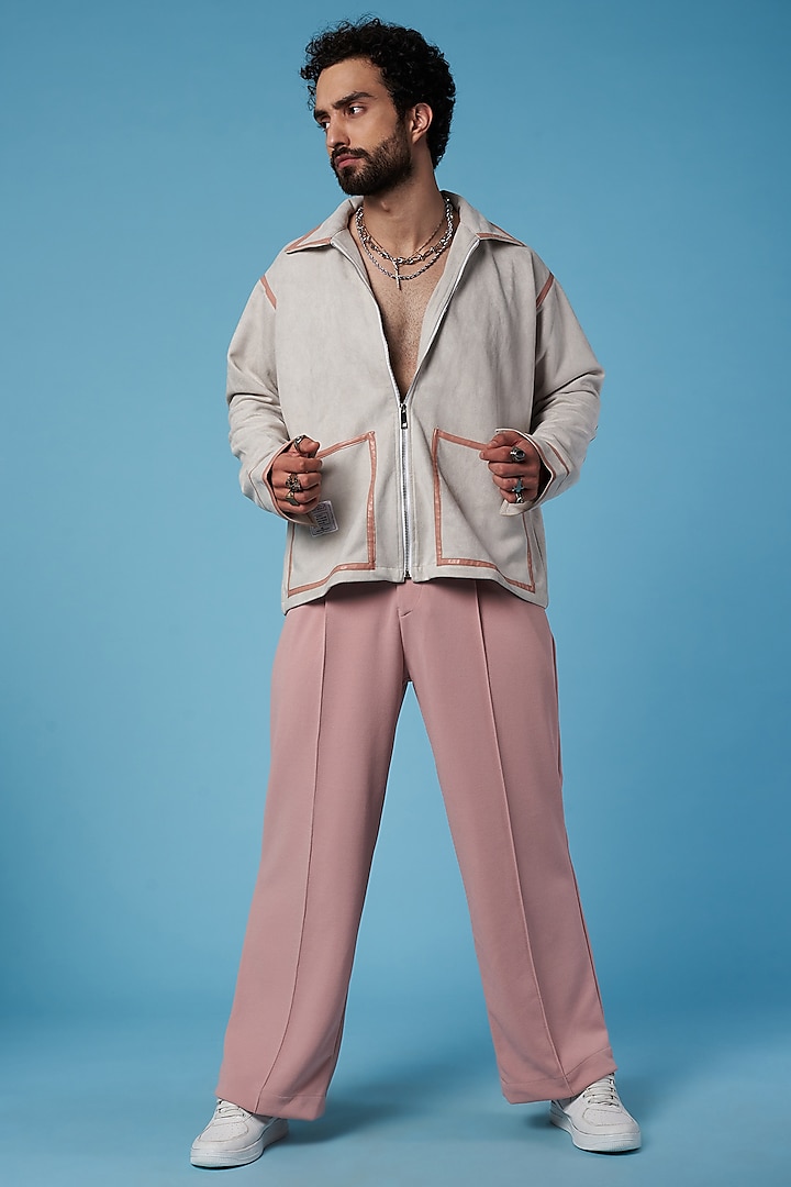 Blush Pink Poly Blend Straight Pants by HOPHEAD