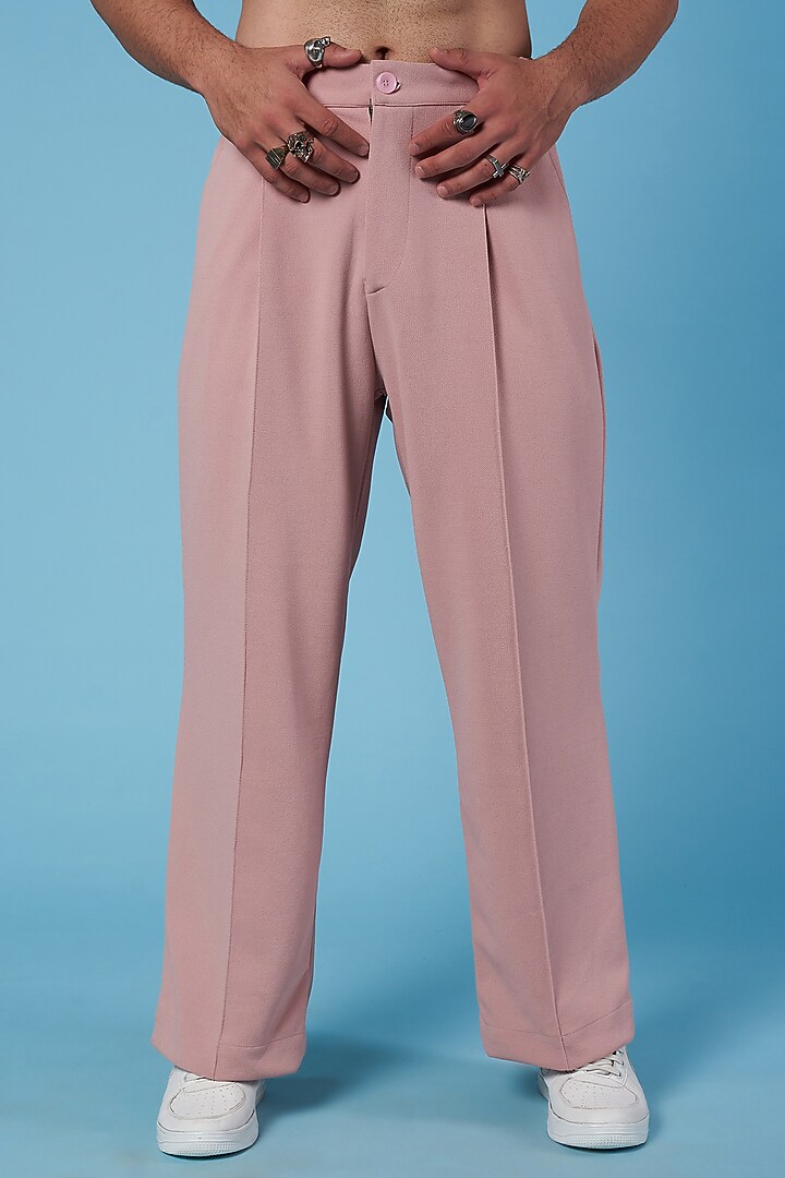 Blush Pink Poly Blend Straight Pants by HOPHEAD at Pernia's Pop Up Shop