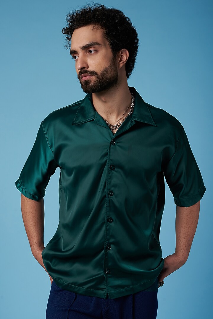 Green Satin Summer Shirt by HOPHEAD at Pernia's Pop Up Shop