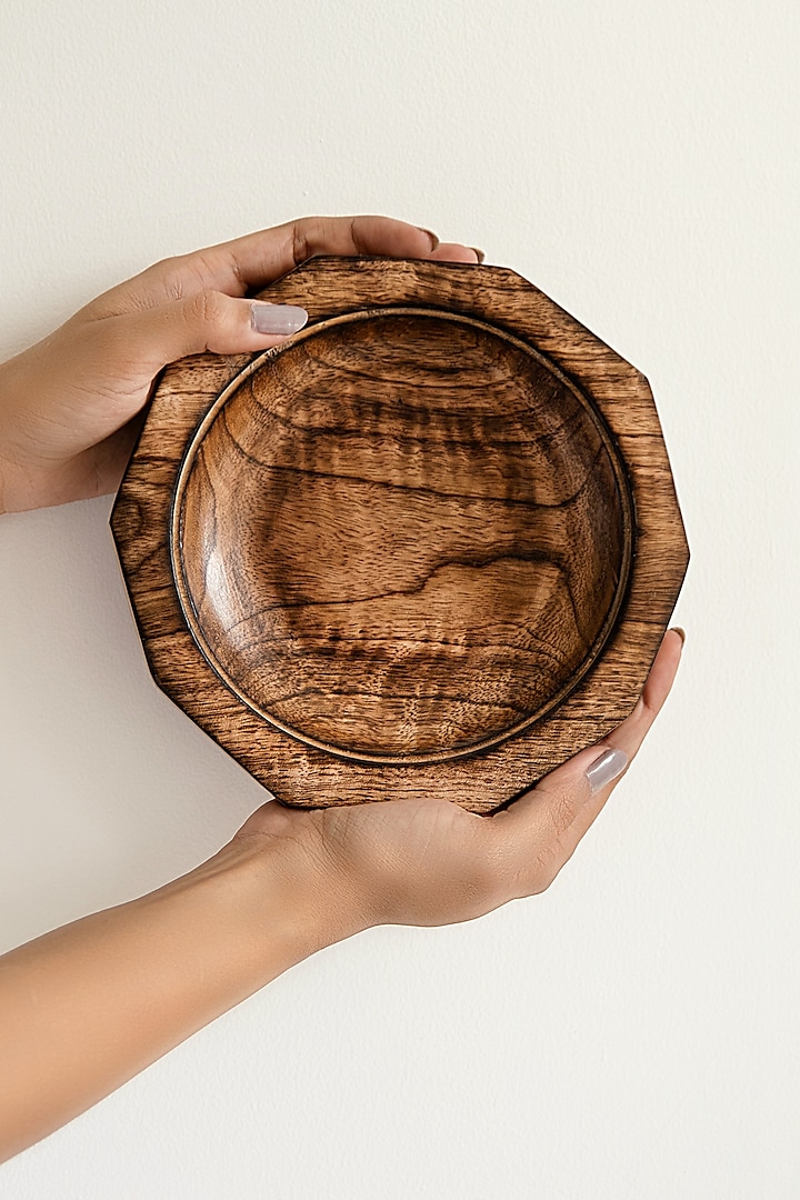 Dark Brown Mango Wood Decagon Bowl by Hohmgrain