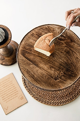 Dark Brown Mango Wood Detachable Cake Stand with Candle Holder by Hohmgrain