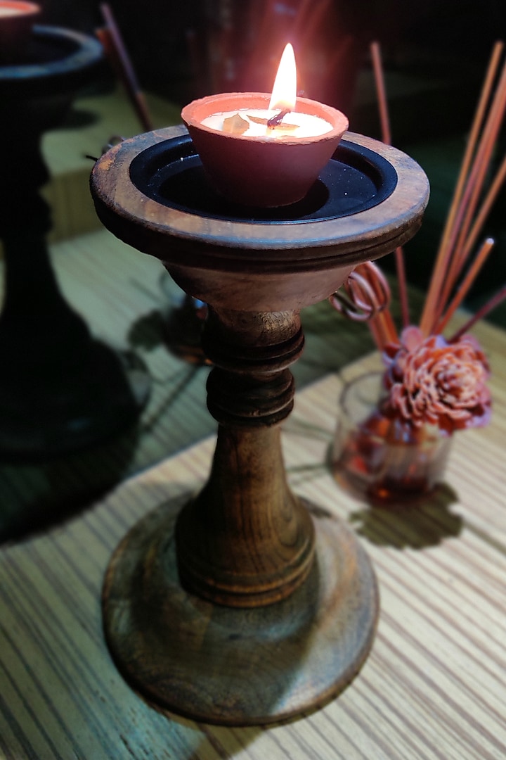 Dark Brown Mango Wood Detachable Cake Stand with Candle Holder by Hohmgrain at Pernia's Pop Up Shop