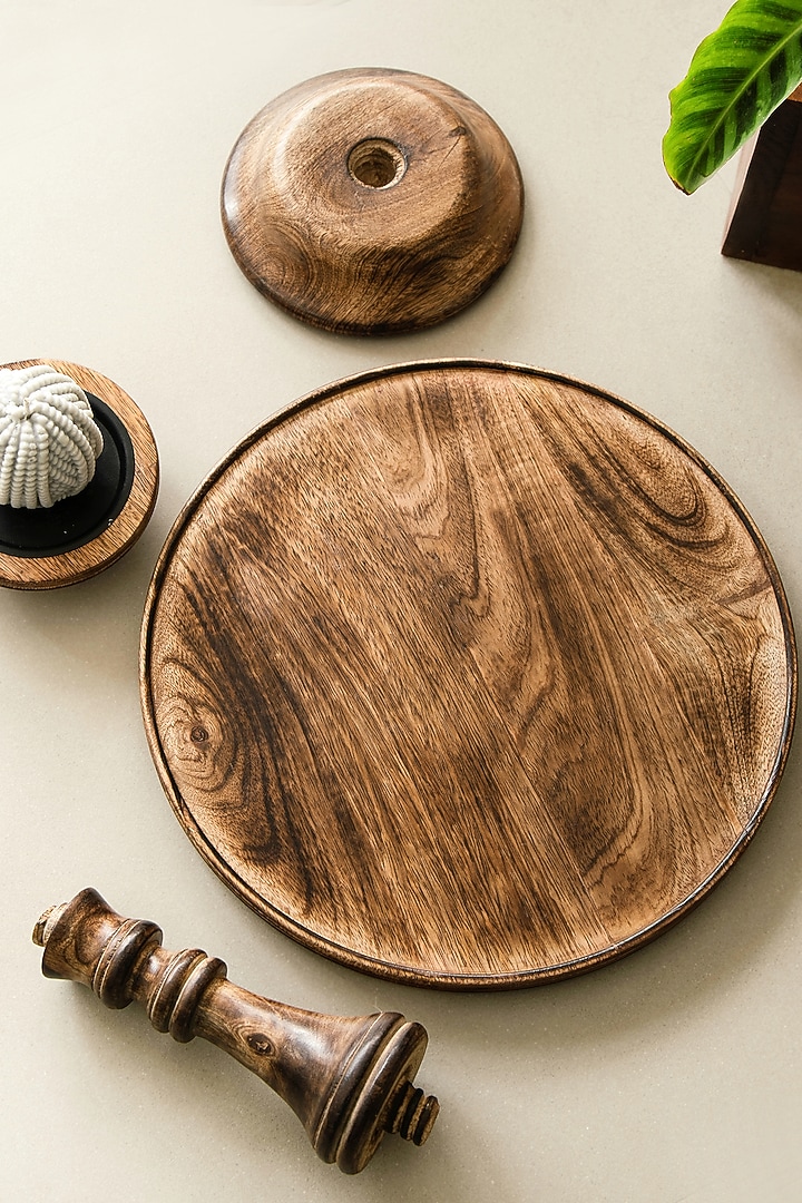 Dark Brown Mango Wood Detachable Cake Stand with Candle Holder by Hohmgrain at Pernia's Pop Up Shop