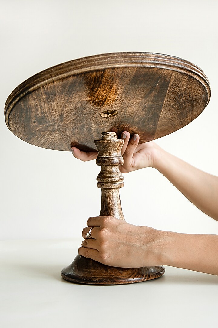 Dark Brown Mango Wood Detachable Cake Stand with Candle Holder by Hohmgrain at Pernia's Pop Up Shop