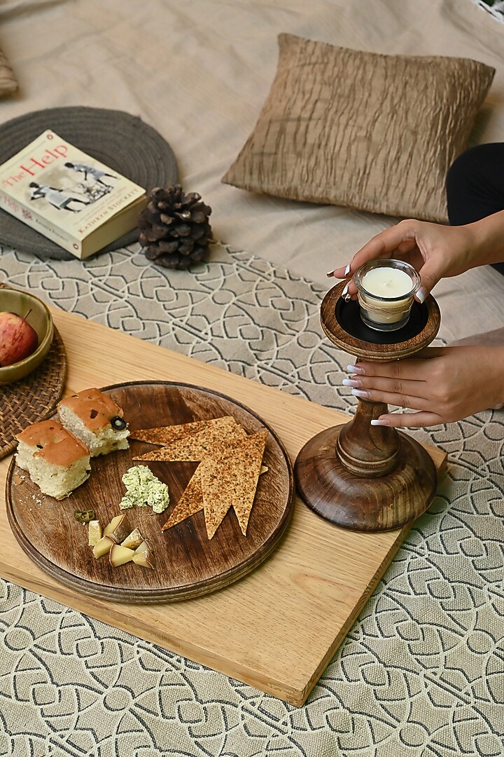 Dark Brown Mango Wood Detachable Cake Stand with Candle Holder by Hohmgrain at Pernia's Pop Up Shop