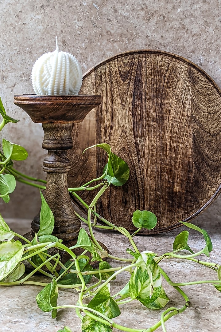 Dark Brown Mango Wood Detachable Cake Stand with Candle Holder by Hohmgrain at Pernia's Pop Up Shop
