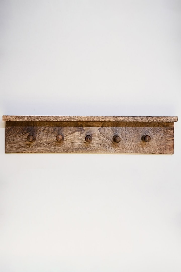 Dark Brown Mango Wood Wall Shelf & Coat Hanger by Hohmgrain at Pernia's Pop Up Shop