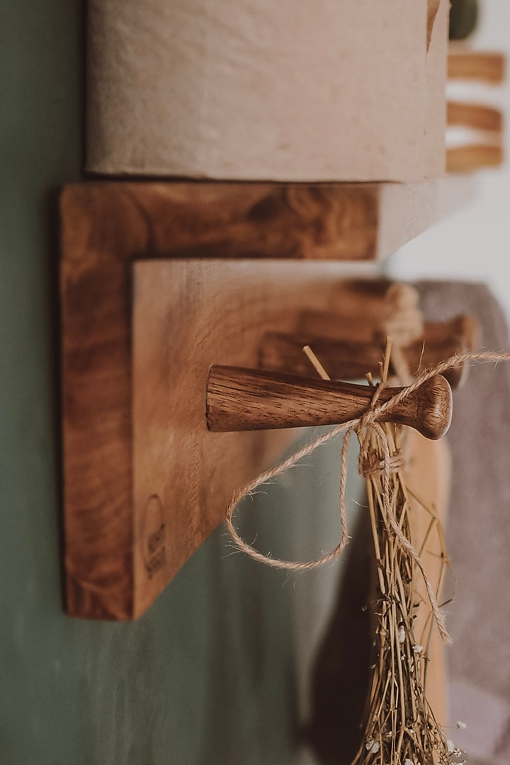 Dark Brown Mango Wood Wall Shelf & Coat Hanger by Hohmgrain at Pernia's Pop Up Shop
