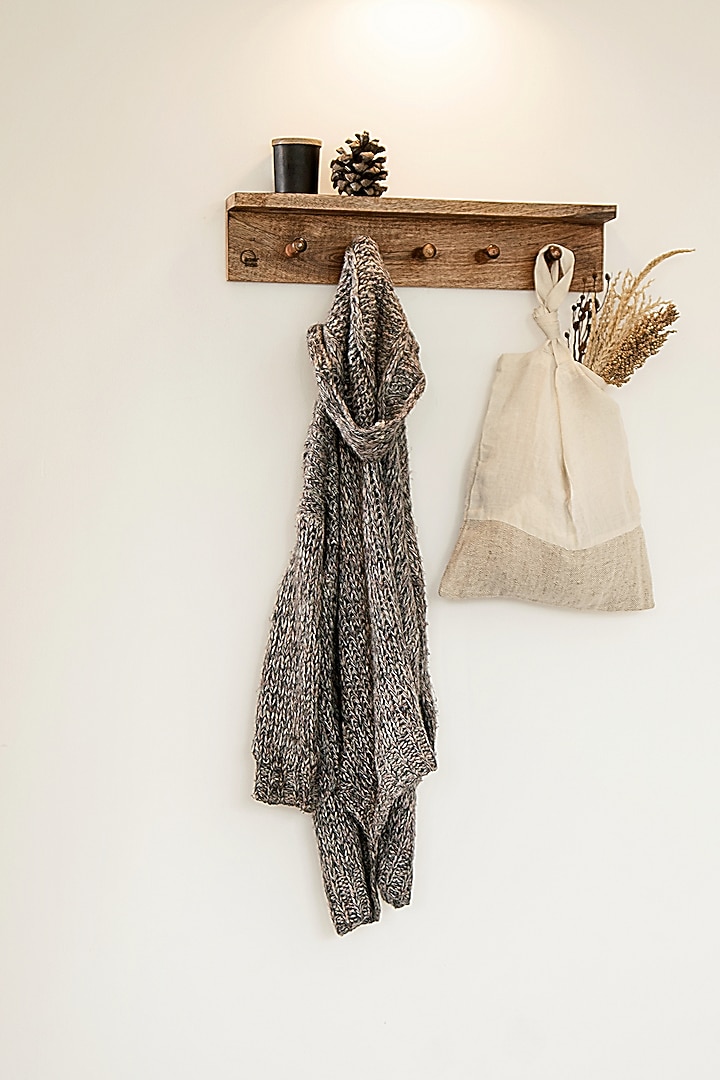 Dark Brown Mango Wood Wall Shelf & Coat Hanger by Hohmgrain at Pernia's Pop Up Shop