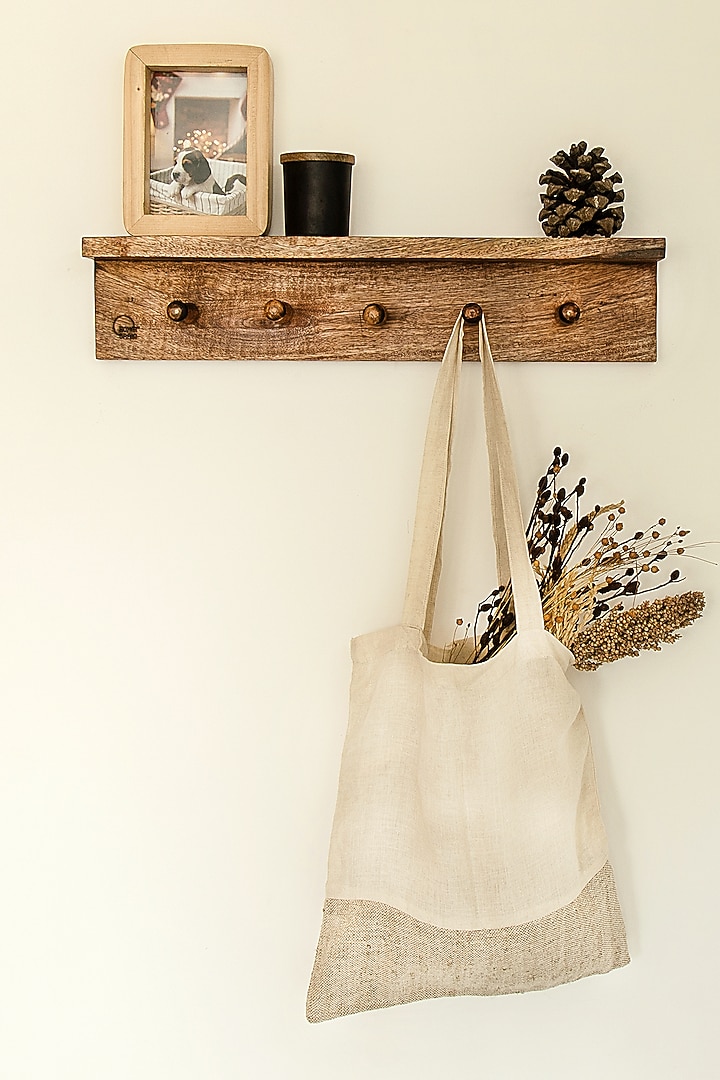 Dark Brown Mango Wood Wall Shelf & Coat Hanger by Hohmgrain at Pernia's Pop Up Shop