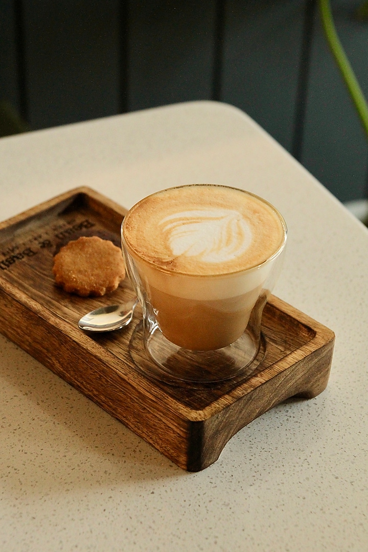 Dark Brown Mango Wood Coffee Tray With Cup Holder by Hohmgrain at Pernia's Pop Up Shop