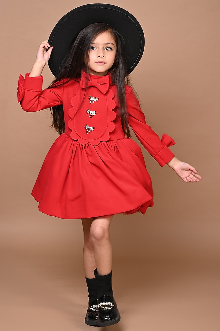Red Crepe Jacket Dress For Girls by Hoity Moppet
