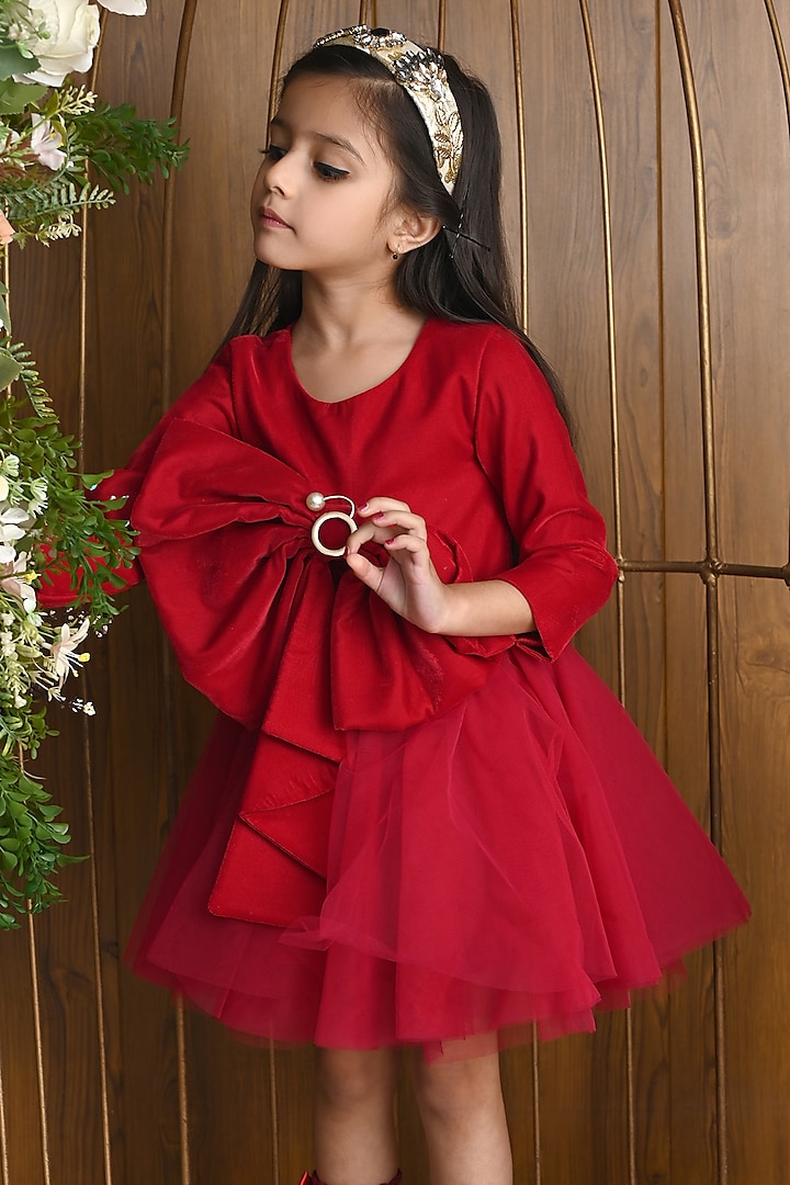 girls red velvet dress