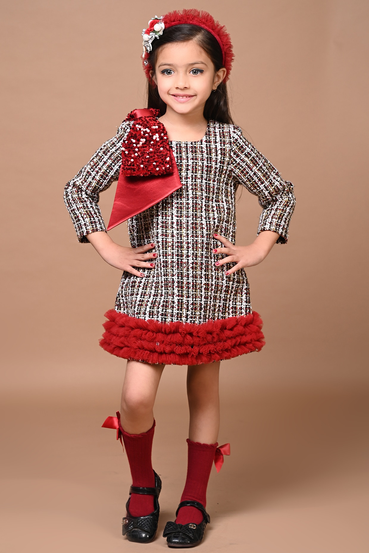 Red 2024 tweed dress