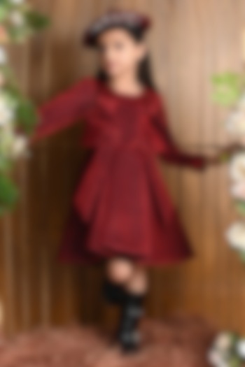 Reddish Maroon Crepe Dress For Girls by Hoity Moppet