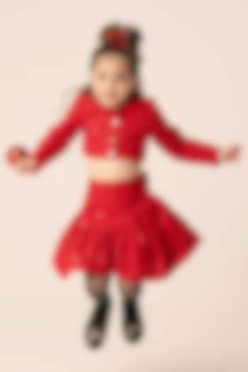 Red Tweed Sequins Embroidered Co-Ord Set For Girls by Hoity Moppet at Pernia's Pop Up Shop